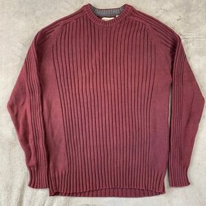 Rugged Trails Sweater Mens L Burgundy Ribbed Knit Outdoor Adventure Holiday Fall